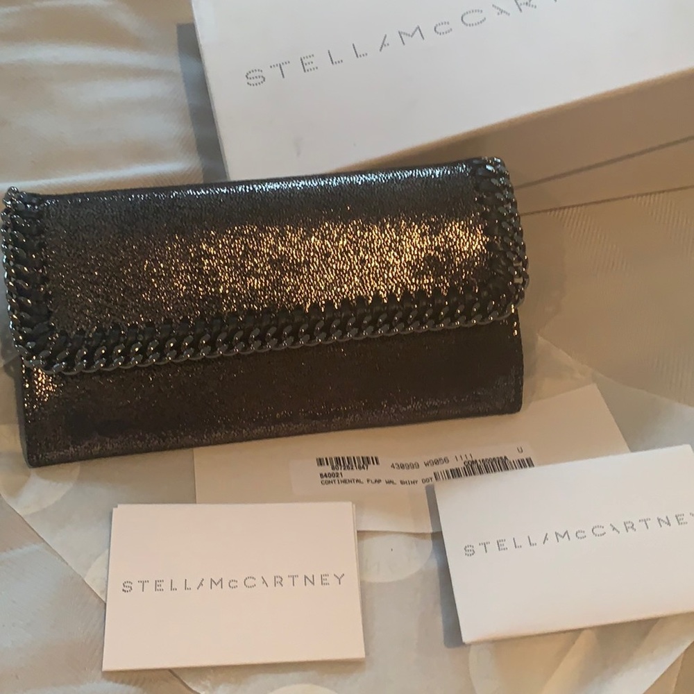 Stella McCartney wallet shiny slate color.